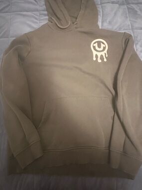True Religion Olive Drab Hoodie with White Drip Logo